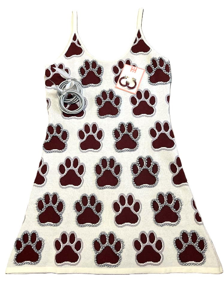 MSU Paw Print Rhinestone Knit Tank Dress