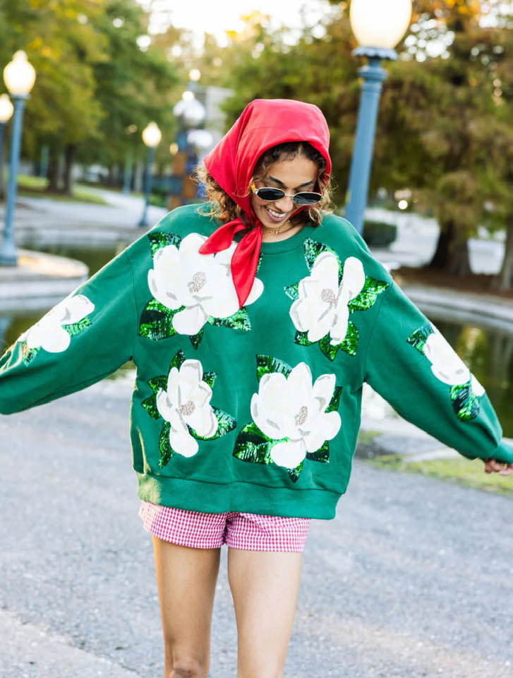 Queen of Sparkles Dark Green Magnolias Sweatshirt