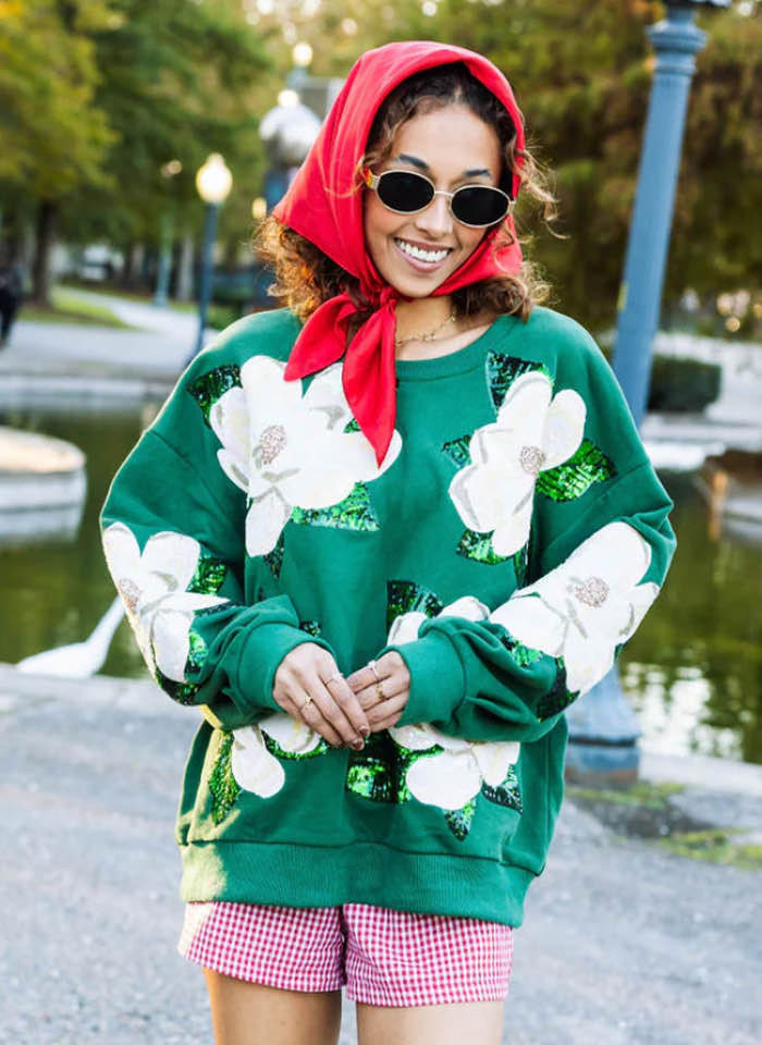 Queen of Sparkles Dark Green Magnolias Sweatshirt