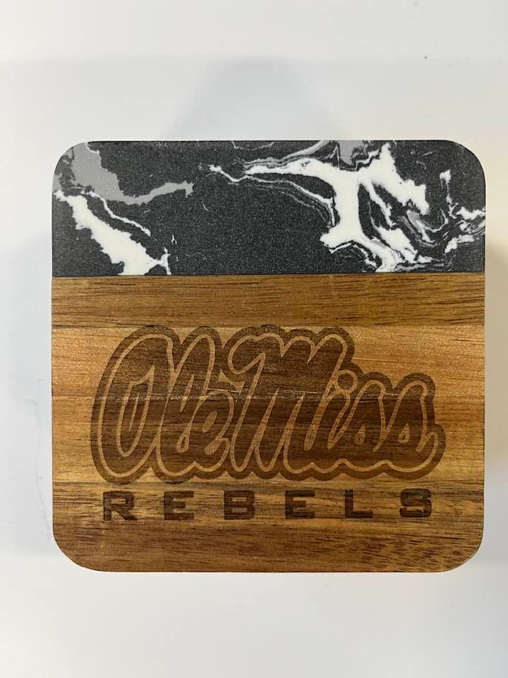 Ole Miss Marble and Wood Handcrafted Coasters