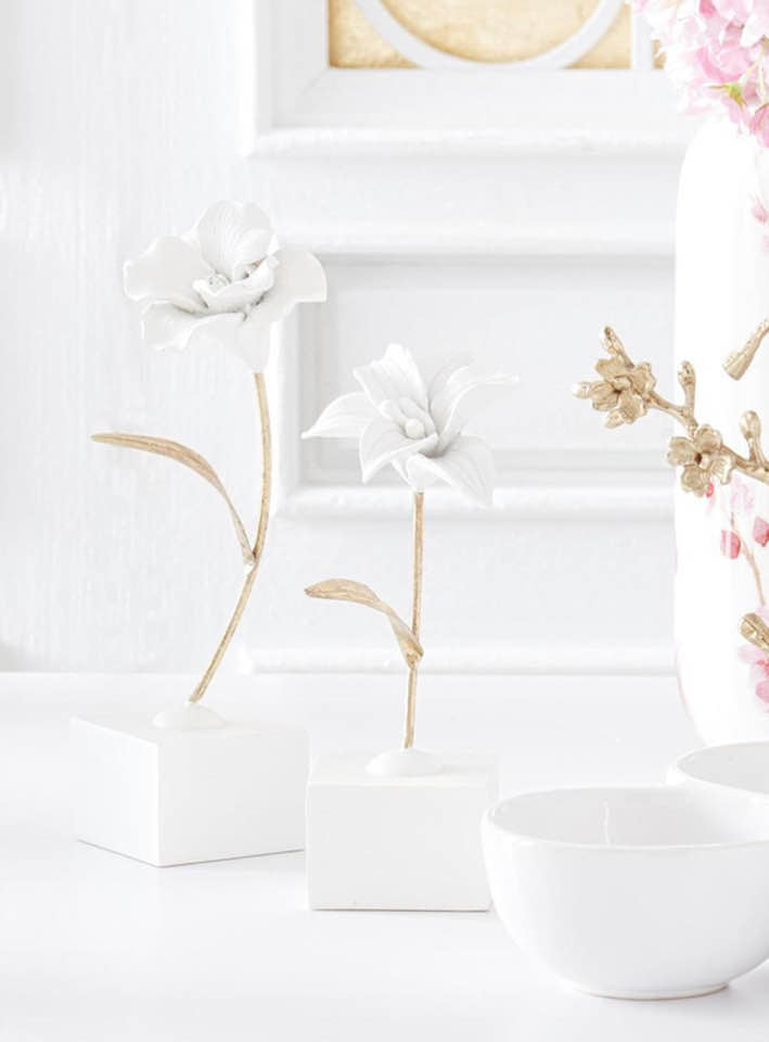 White Resin and Gold Metal Flower Stems