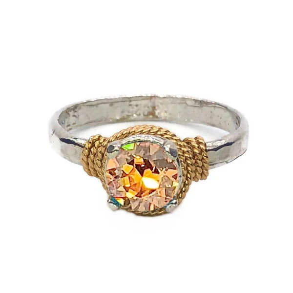 Hand Hammered Birthstone Ring Sterling with 14K Gold Filled Accents
