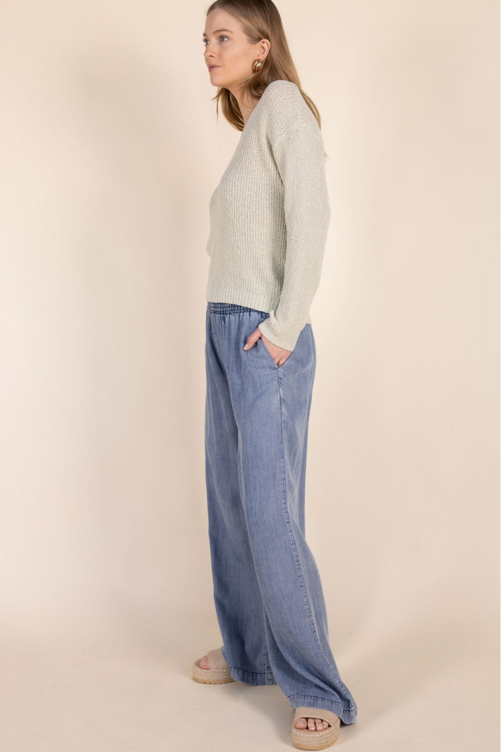 Tencel Wide Leg Pants with Smocked Waist