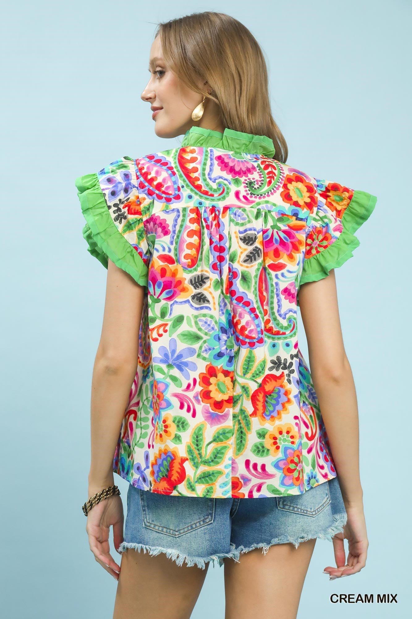 Ruffle Trim Paisley Floral Top (S-L)