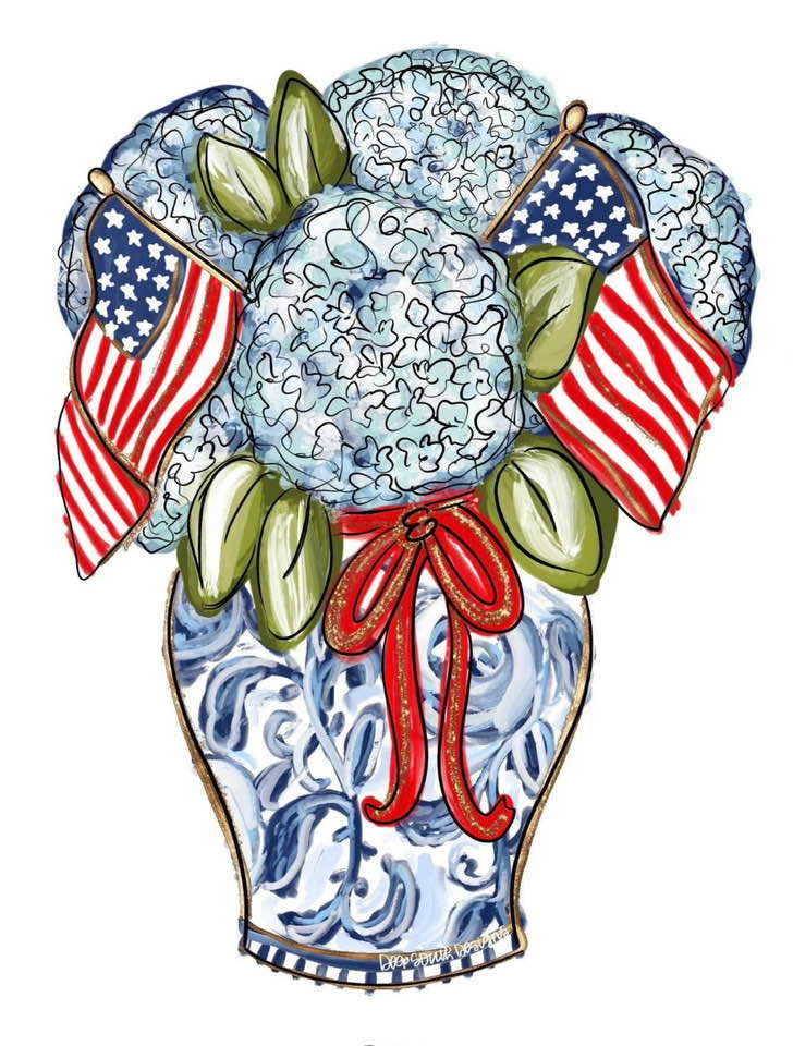 4th of July Chinoiserie Hydrangea Door Hanger