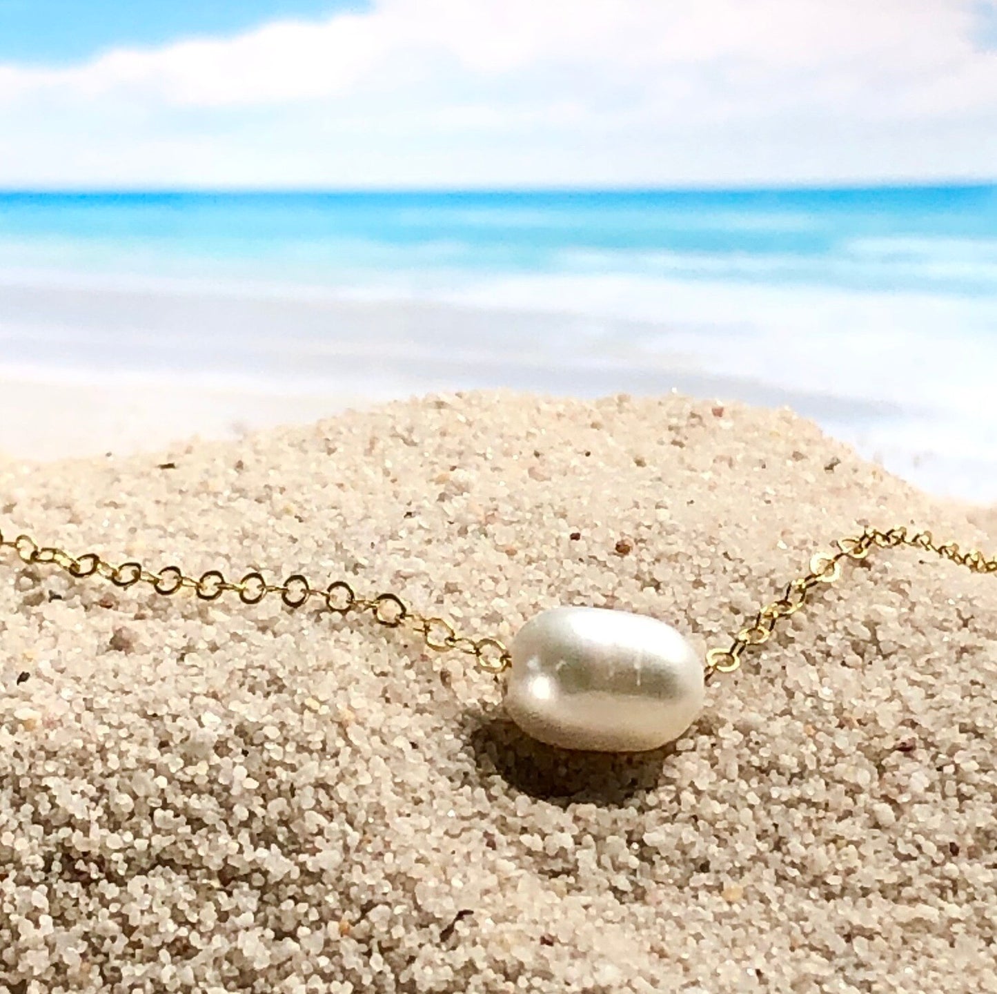 Pearl Slider Gold Necklace - Earth Grace 002309