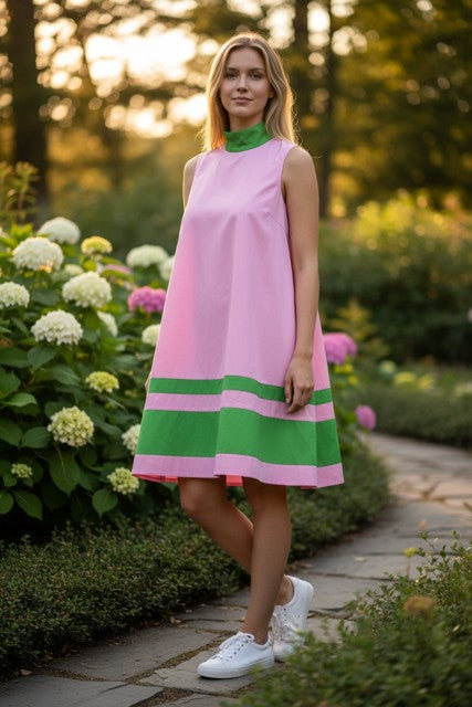 Colorblock Shift Dress (Pink/Green) (Navy/Blue)