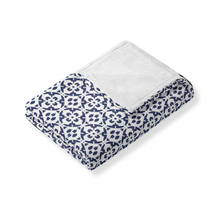 Laura Park Porto Tiles Navy Fleece Blanket