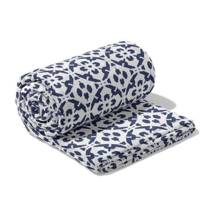 Laura Park Porto Tiles Navy Fleece Blanket