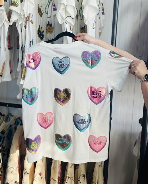 Queen of Sparkles White Positive Candy Hearts Tee