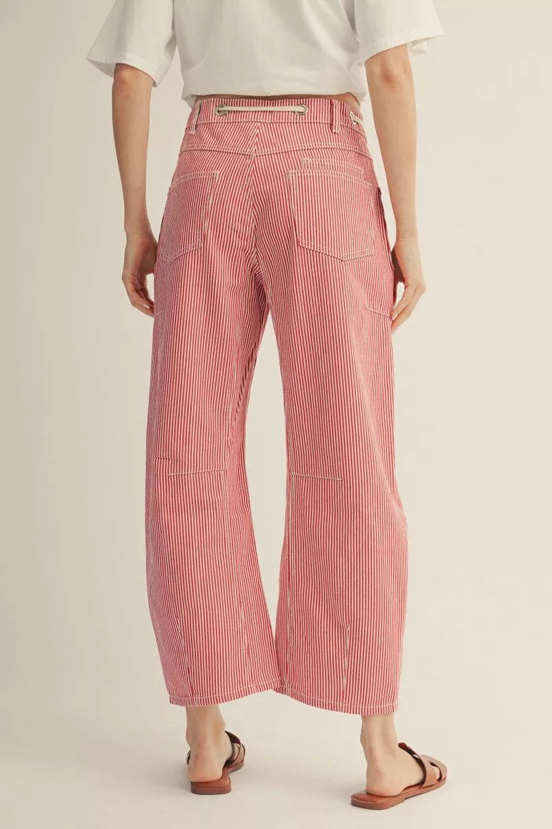 Starla Stripe Barrel Cropped Denim Pants (Red or Navy Regular & Plus Sizes)