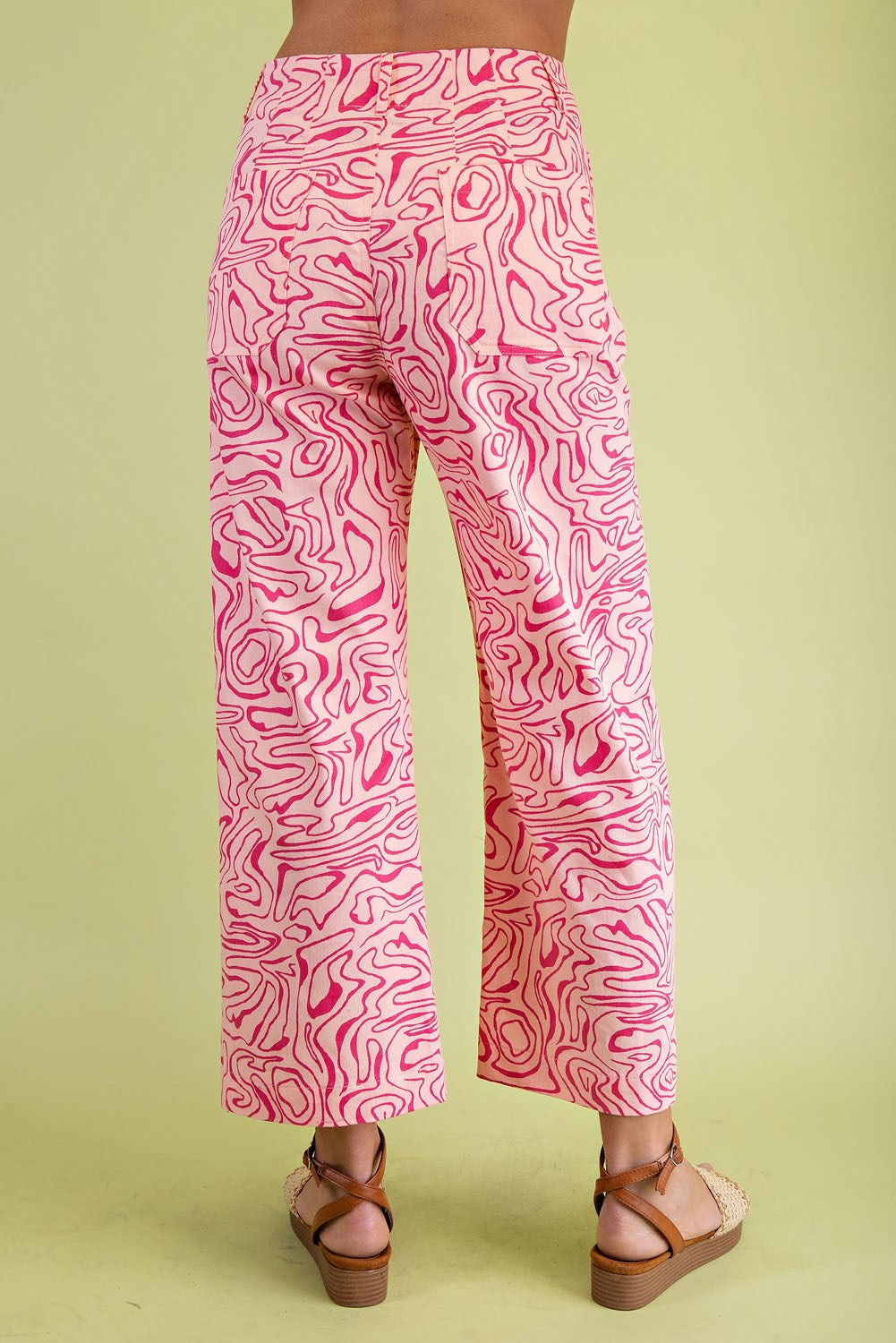 Rebecca Retro Pink Print Wide Leg Cropped Pants