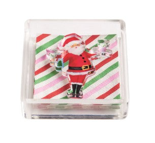 Santa Stripes Holiday Bar Napkin Caddy Set