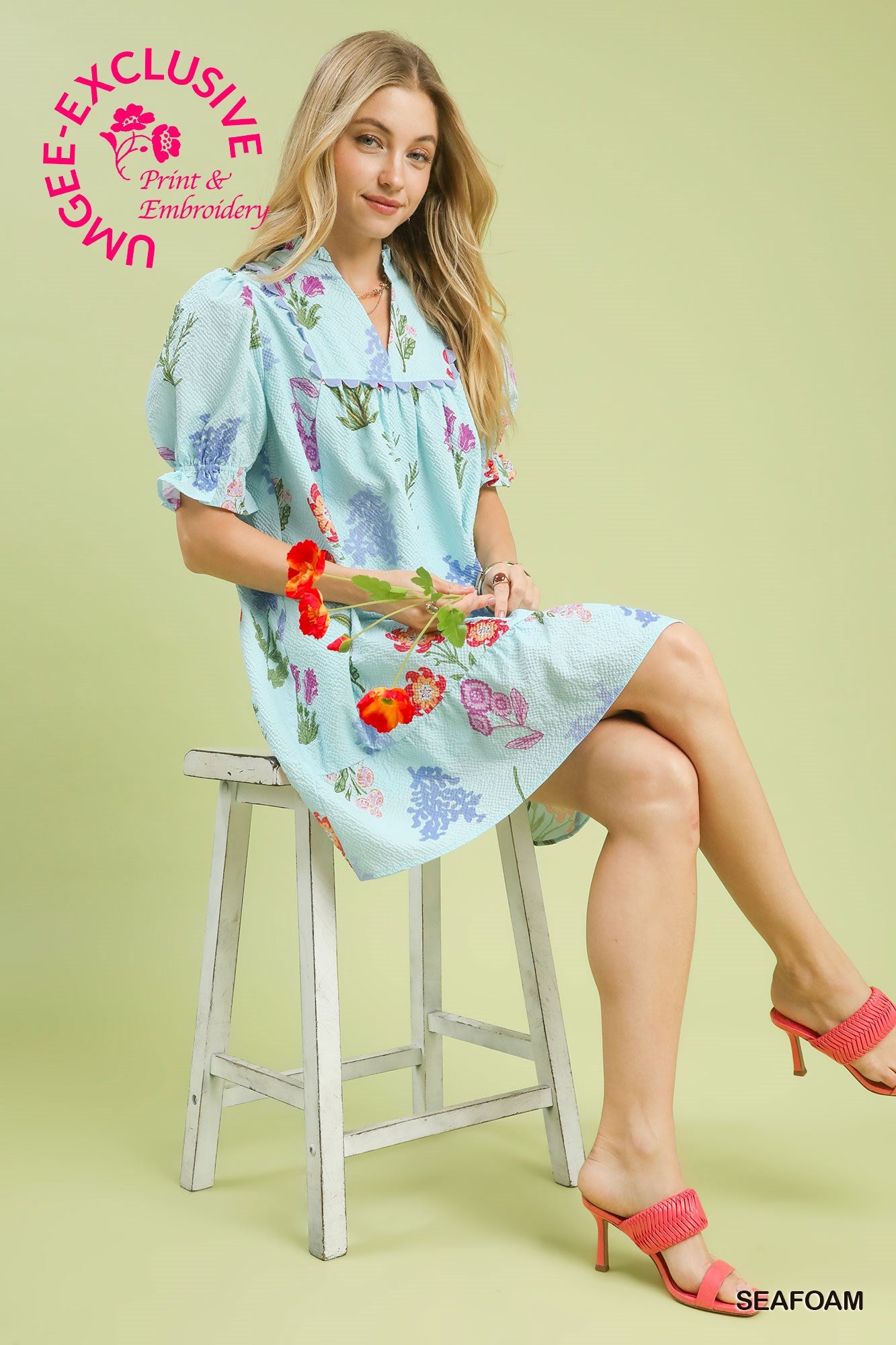 Multi Flower Print V-Neck Dress (S-2XL) Regular and Plus