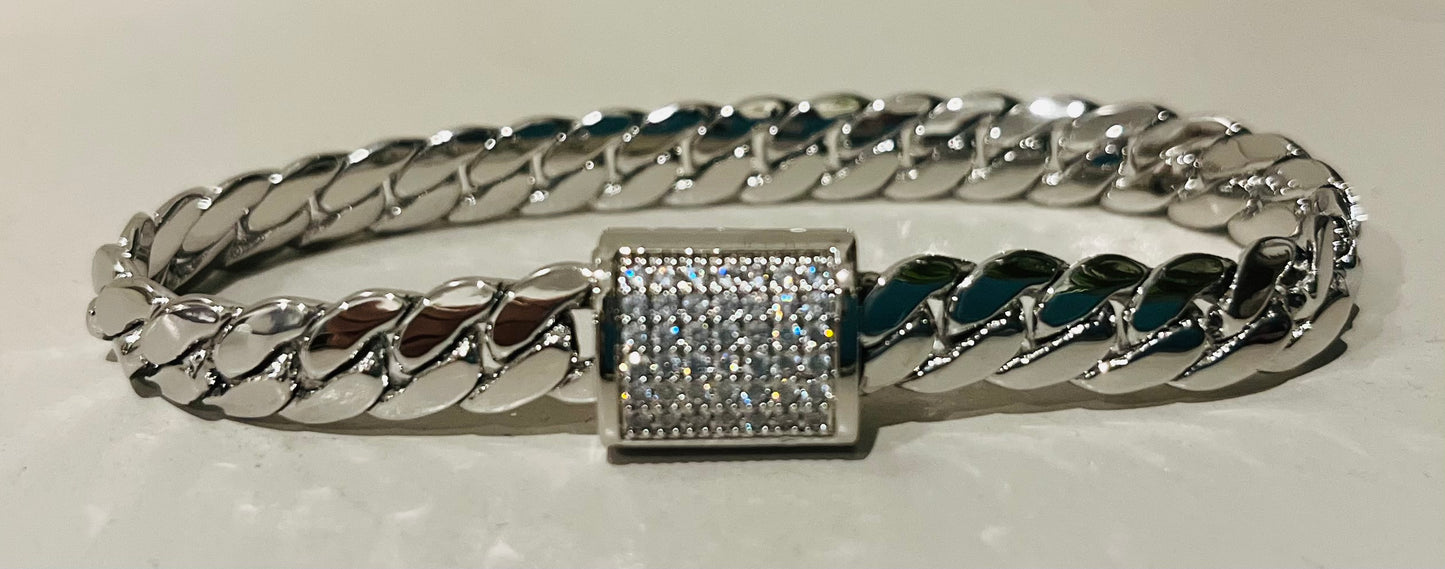 Silver Cz Herringbone Magnetic Bracelet