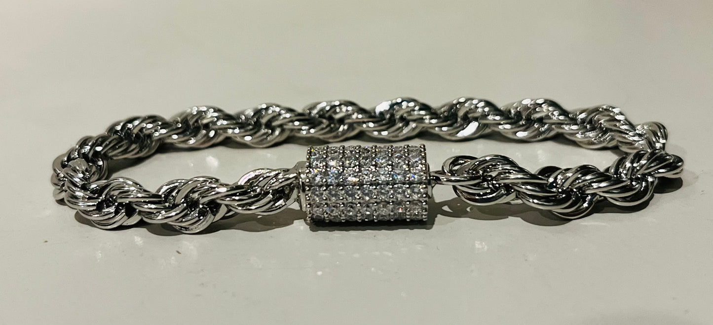 Silver cz Twisted Rope Bracelet