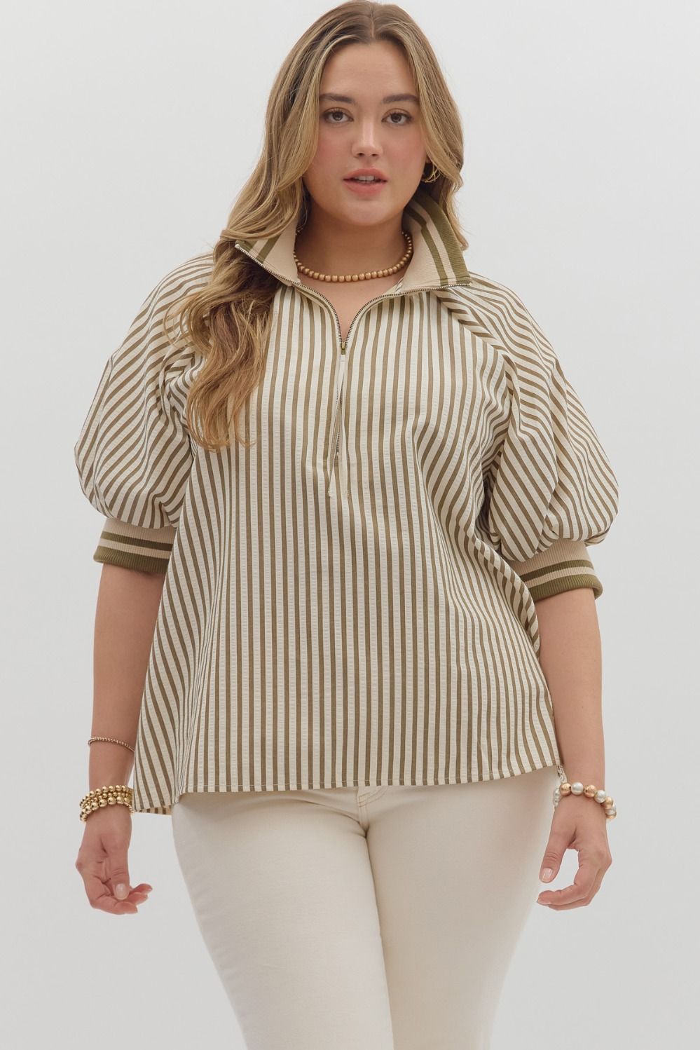 Entro Caramel Striped Top Extended Sizes ( S-2X )