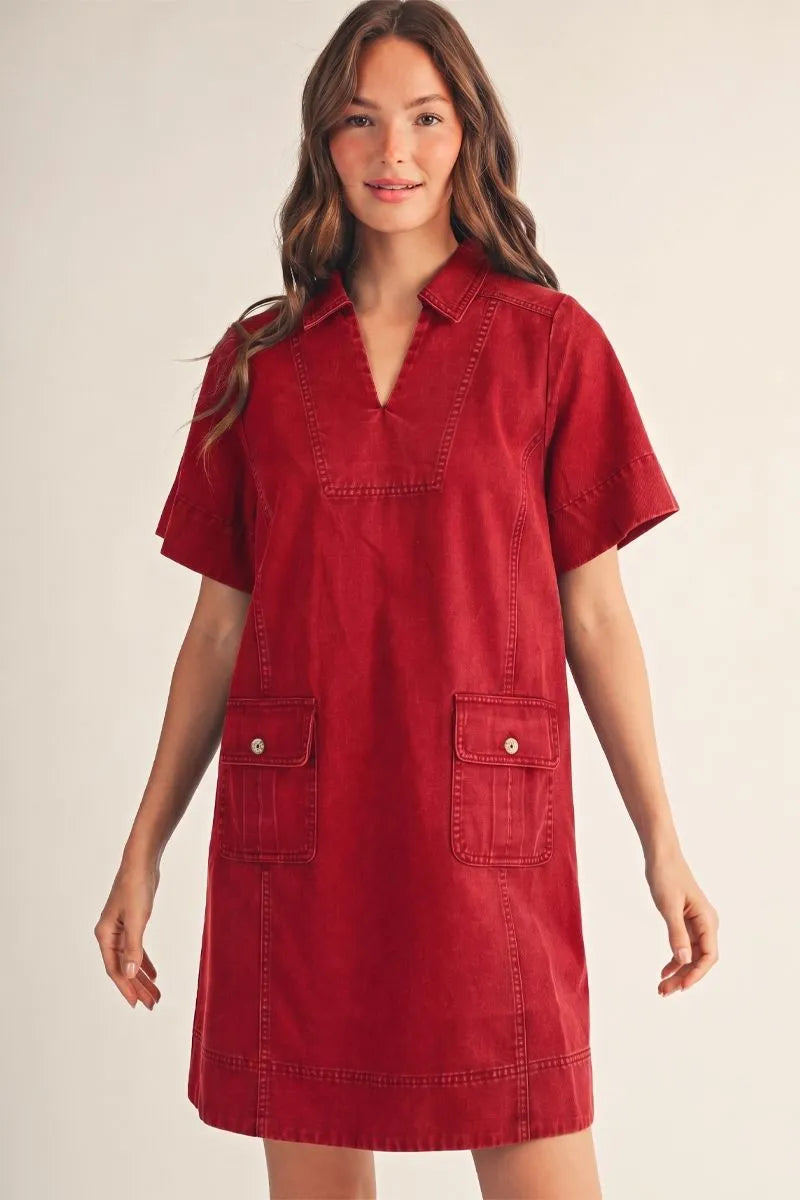 The Scarlett Red Claret Soft Denim Dress