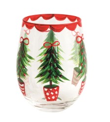 Hand-Painted Holiday Stemless Wine Glasses ( 3 Designs )
