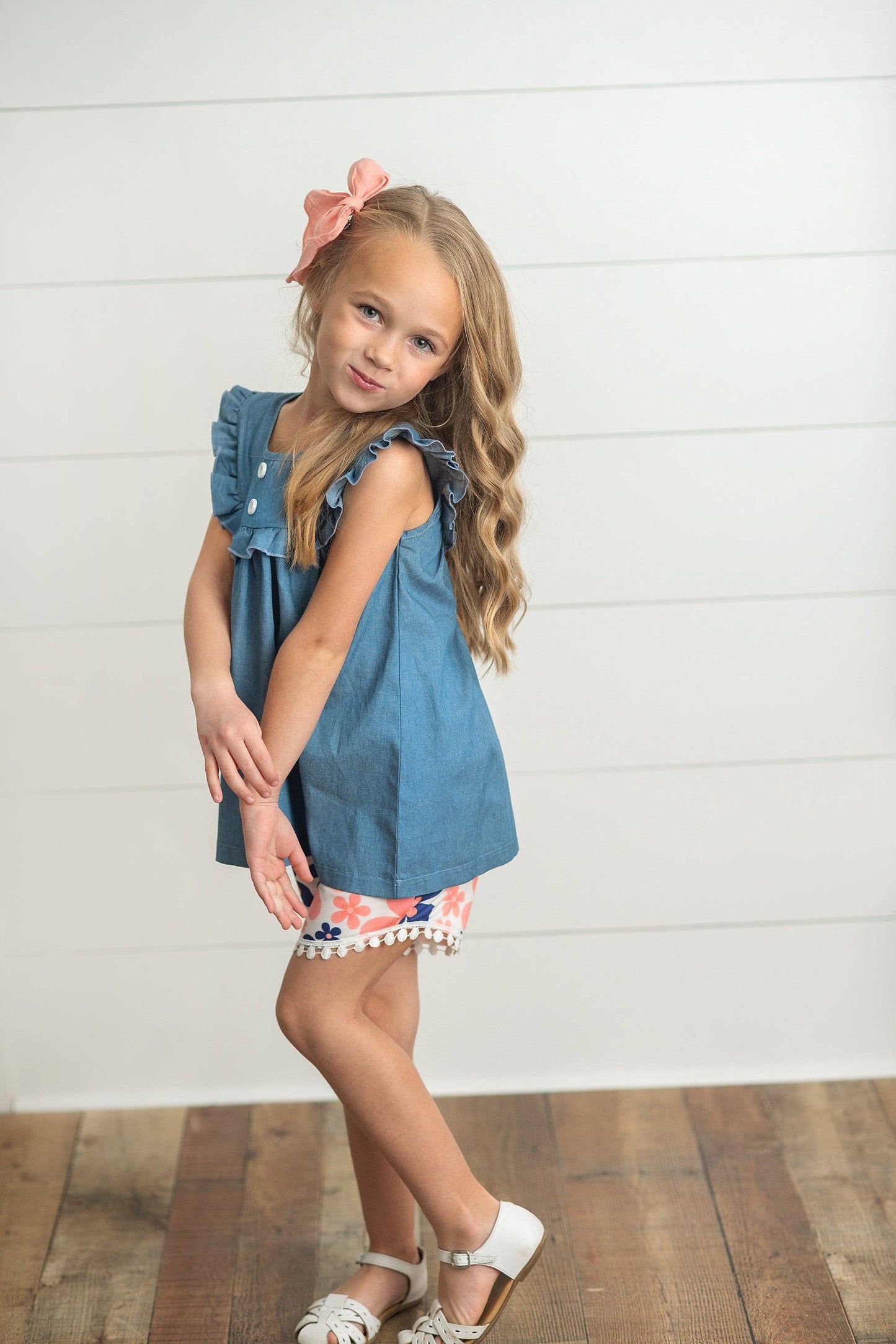 Girls Coral Floral Jean Ruffle Spring Summer 2 Piece Set