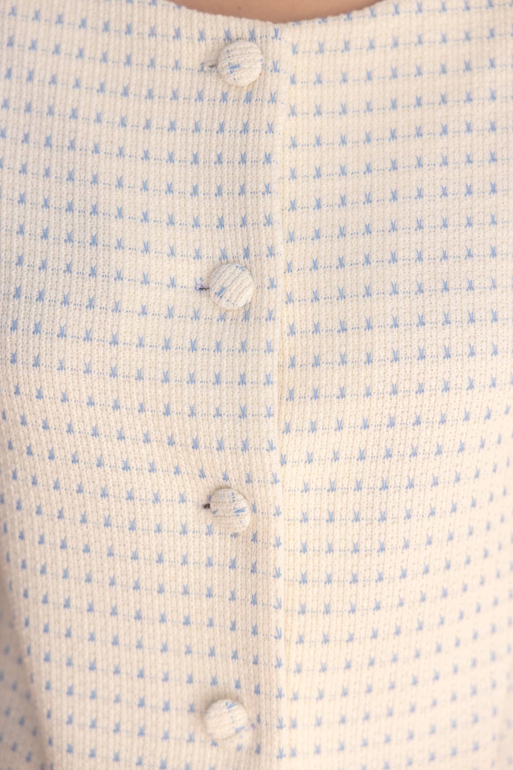 Embroidered Scallop Detail Cover Button Top