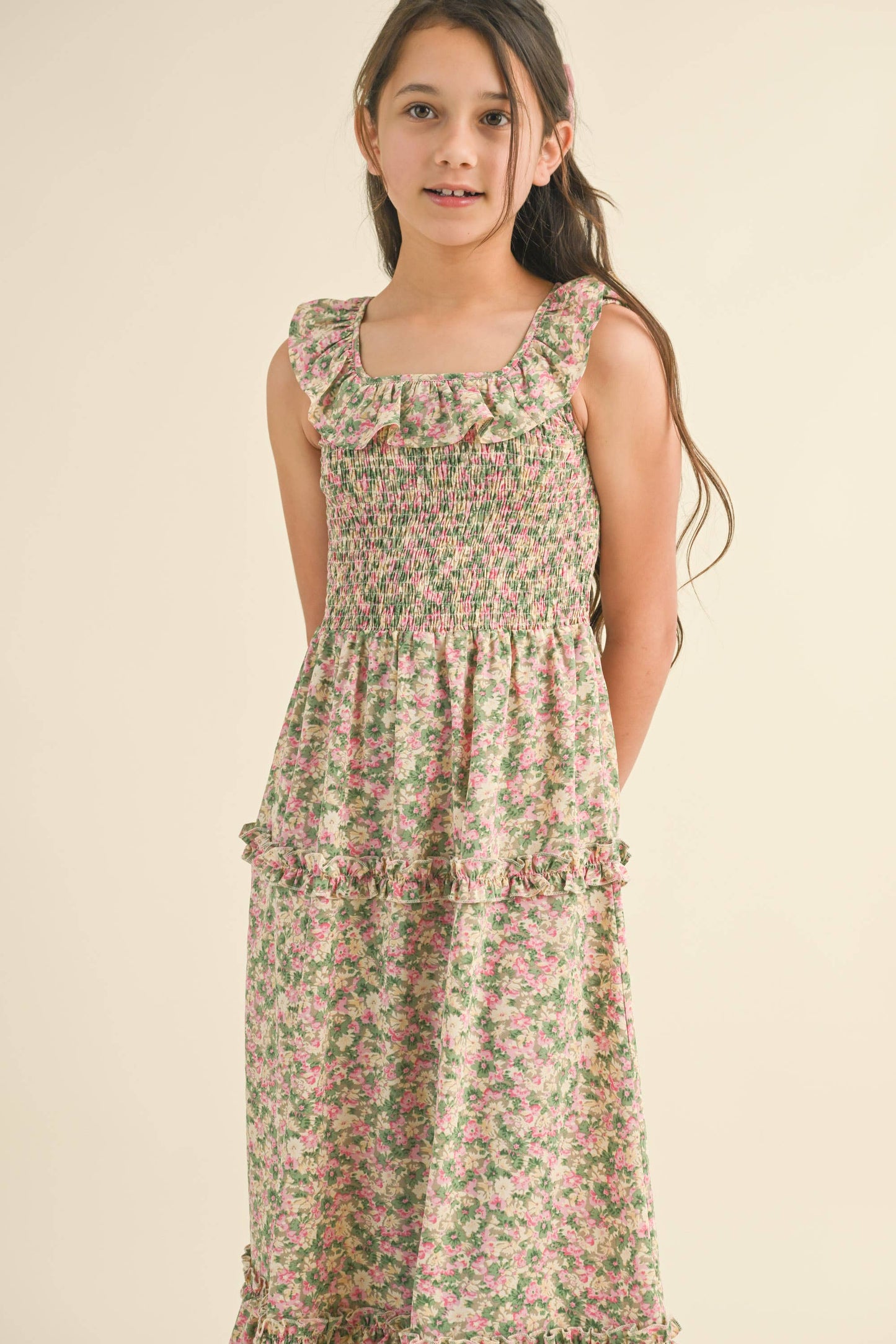 Girls Ruffle Smocked Maxi Dress (7-12)