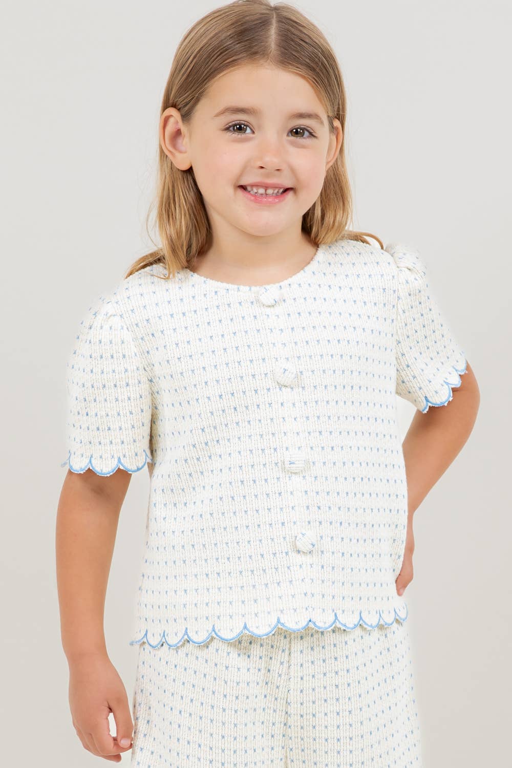 Embroidered Scallop Detail Button Top