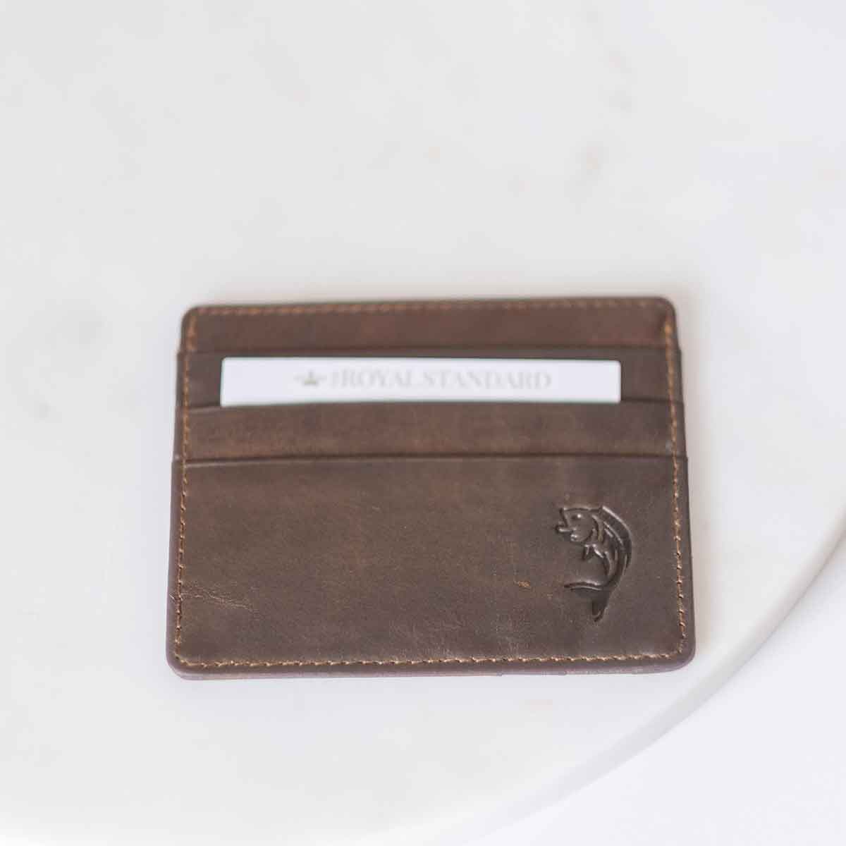 Fish Leather Embossed Slim Wallet Dark Brown 3.5x4