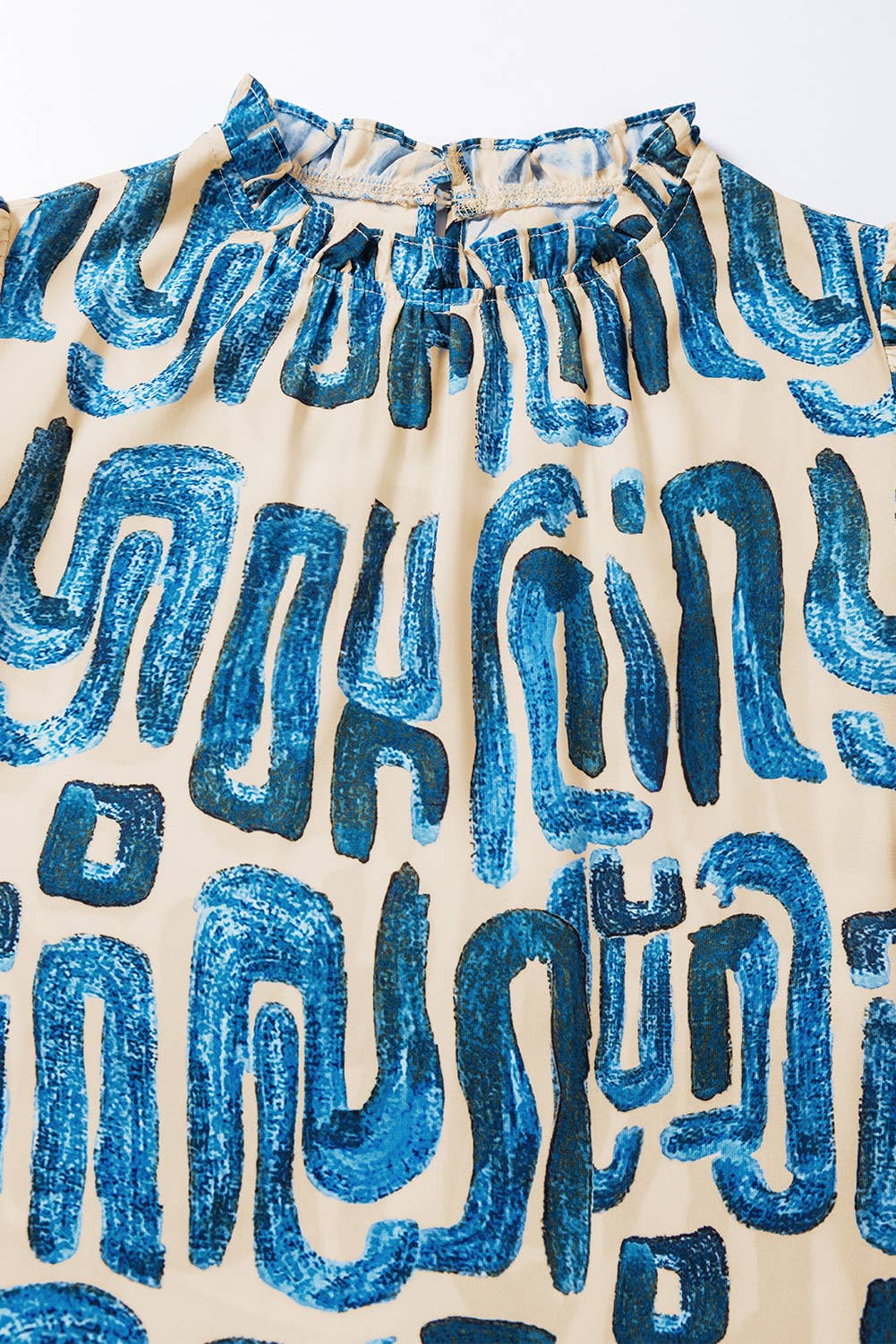 Embroidered Puff Sleeve Frilled Neck Printed Top