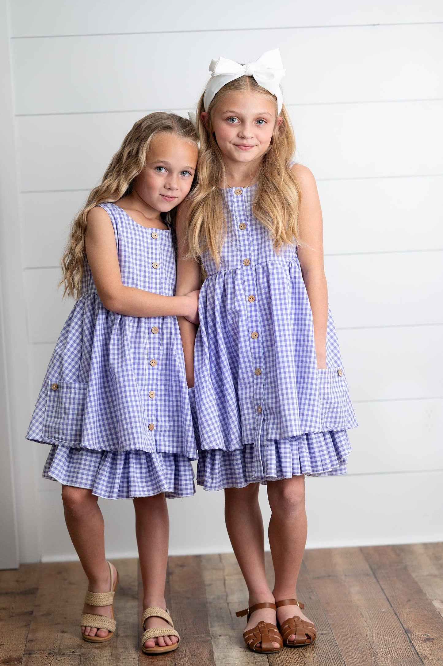 Girls Lavender & White Gingham Check Pocket Spring Dress