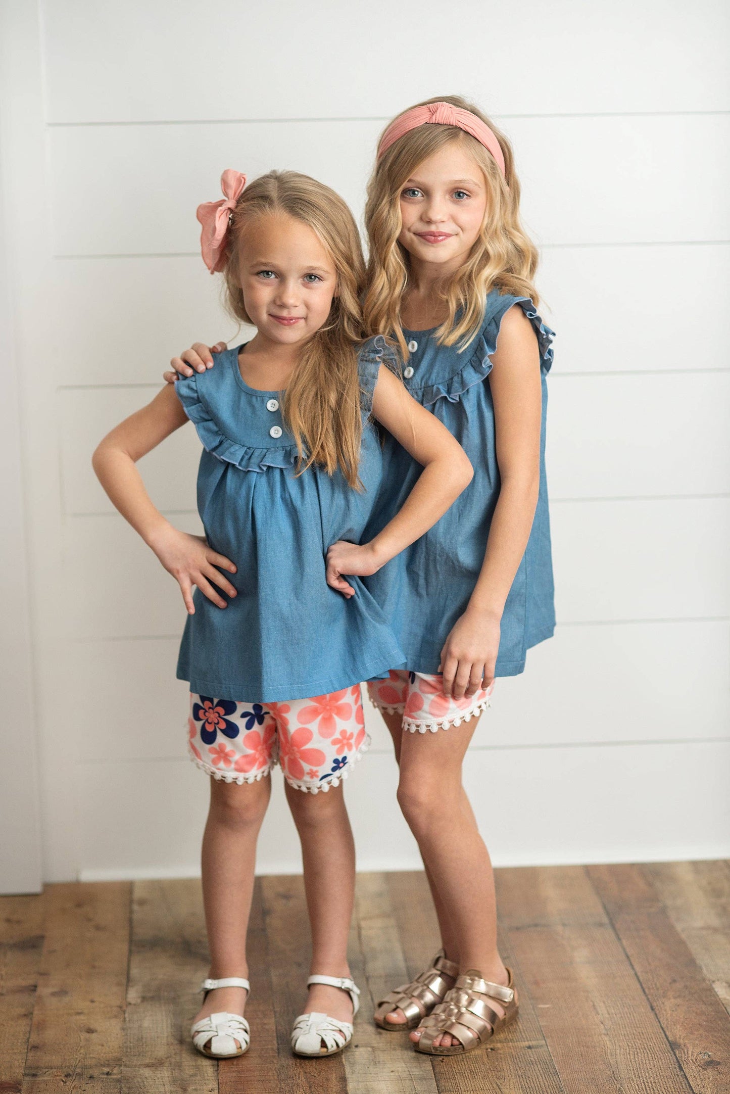 Girls Coral Floral Jean Ruffle Spring Summer 2 Piece Set
