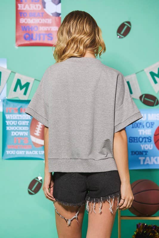 Baseball Glitter Print Oversized Pullover