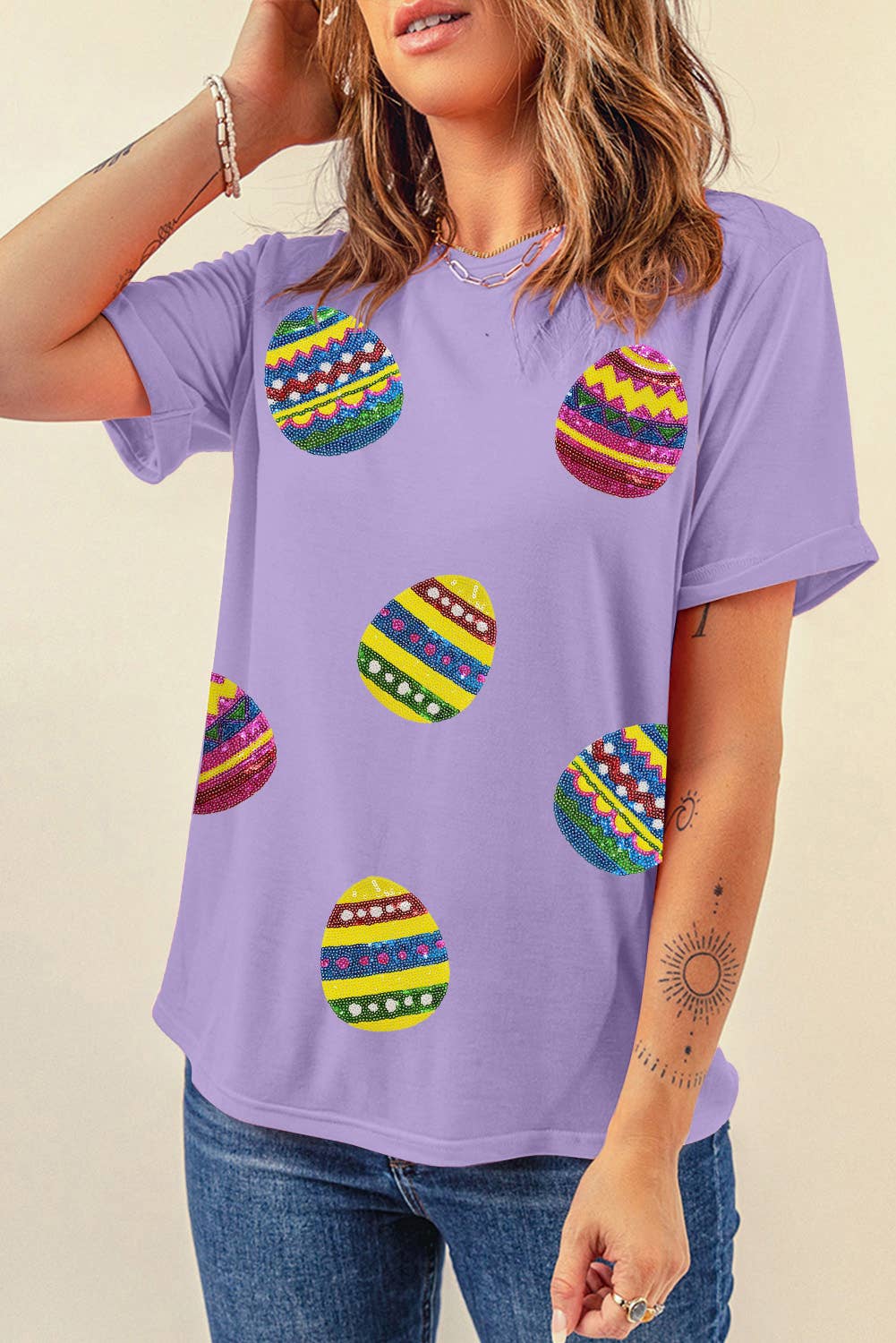 Happy Easter Eggs Sequins T Shirt | S-XL
