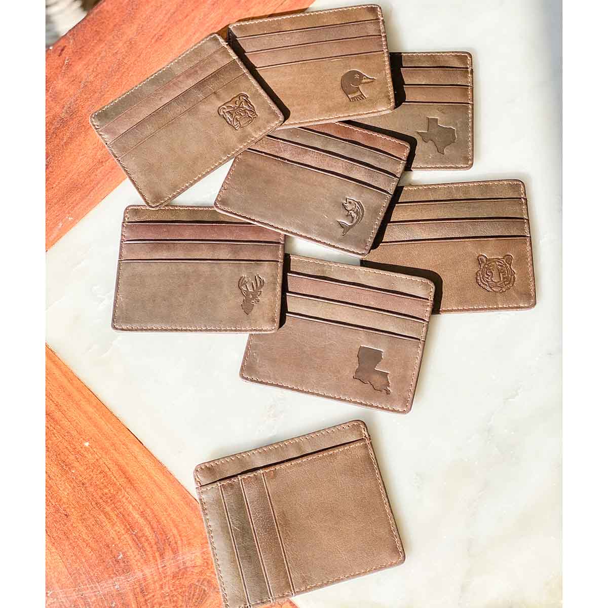 Fish Leather Embossed Slim Wallet Dark Brown 3.5x4