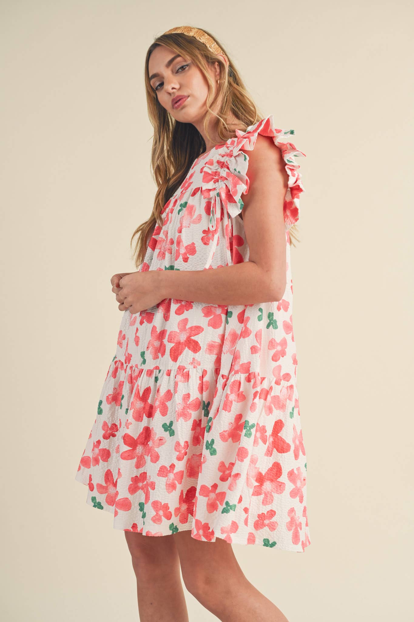 FLUTTER SLEEVE BABYDOLL MINI DRESS