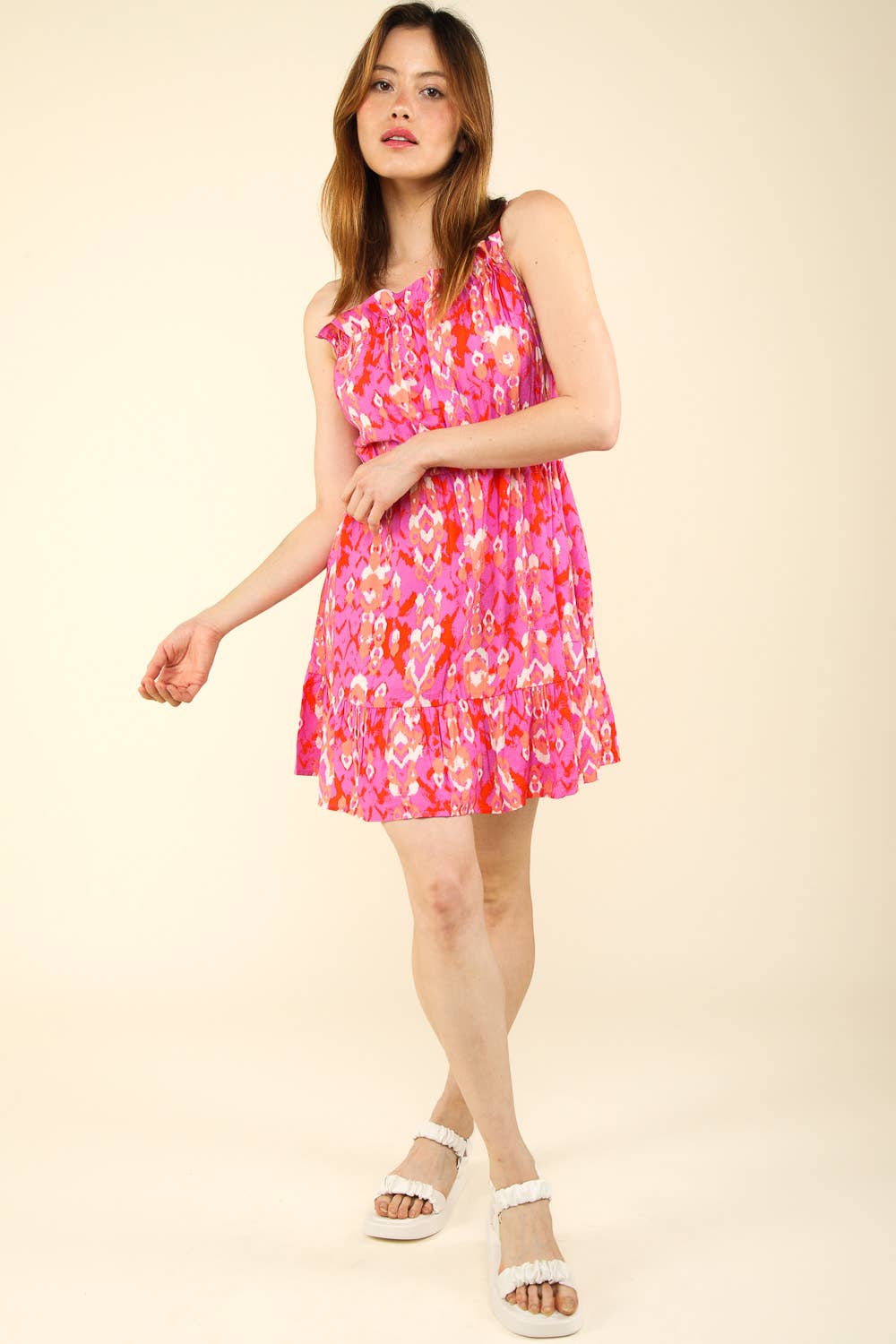 Pink Patterned Summer Mini Dress