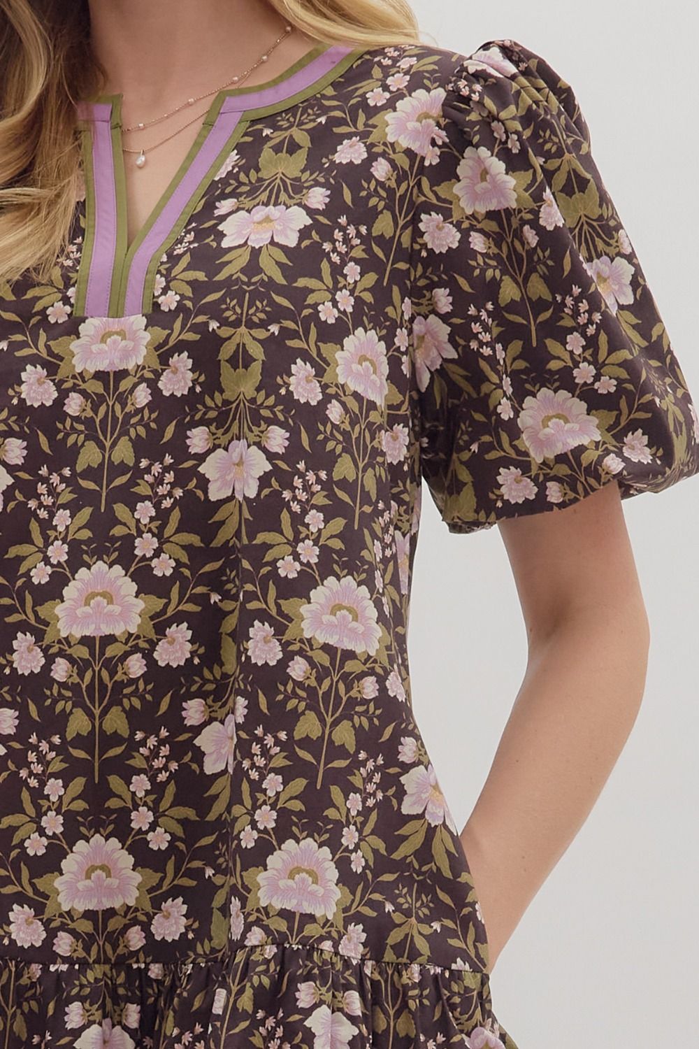Fall Botanical Short Sleeve Mini Dress