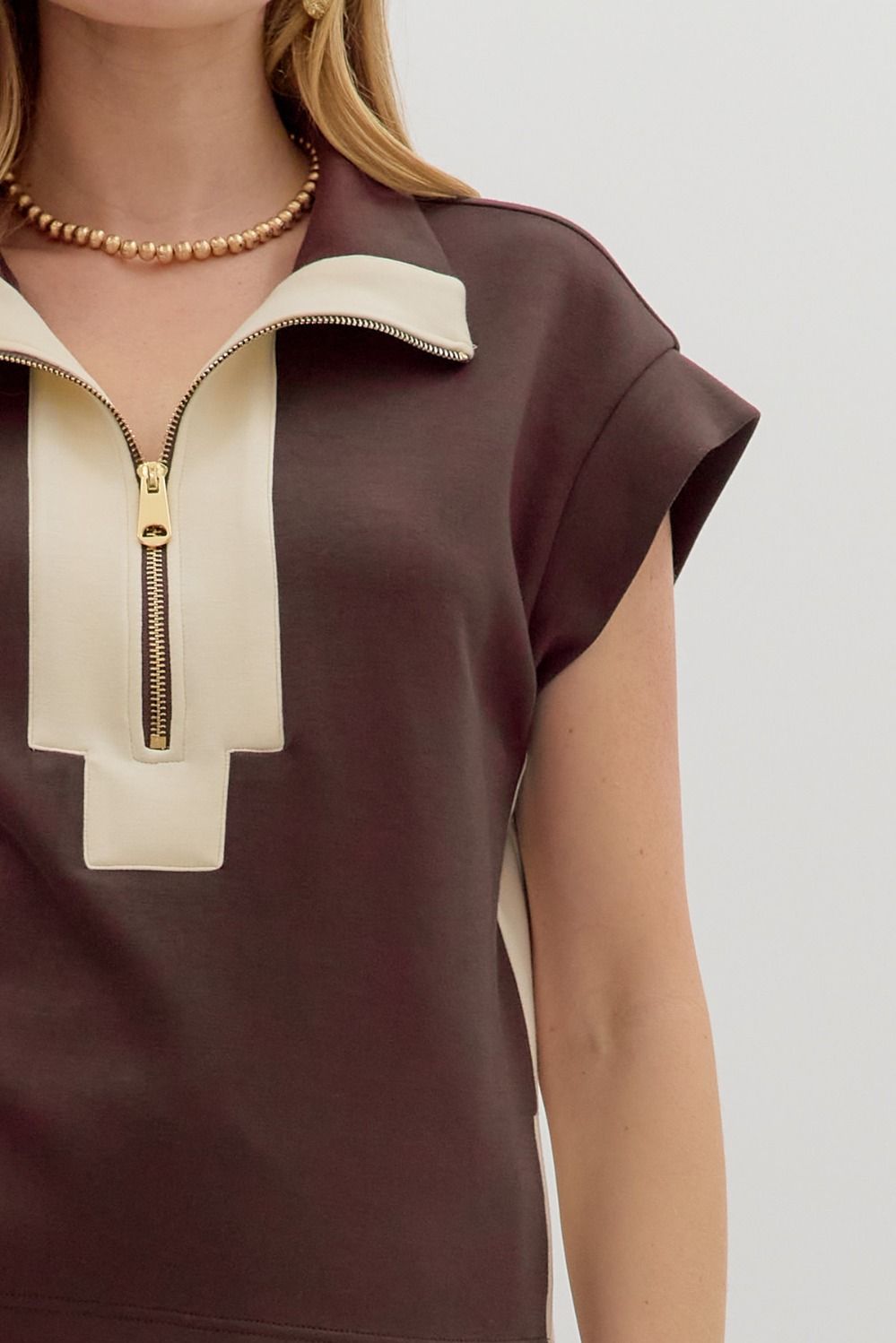 Contrast Zip-Front Fall Top