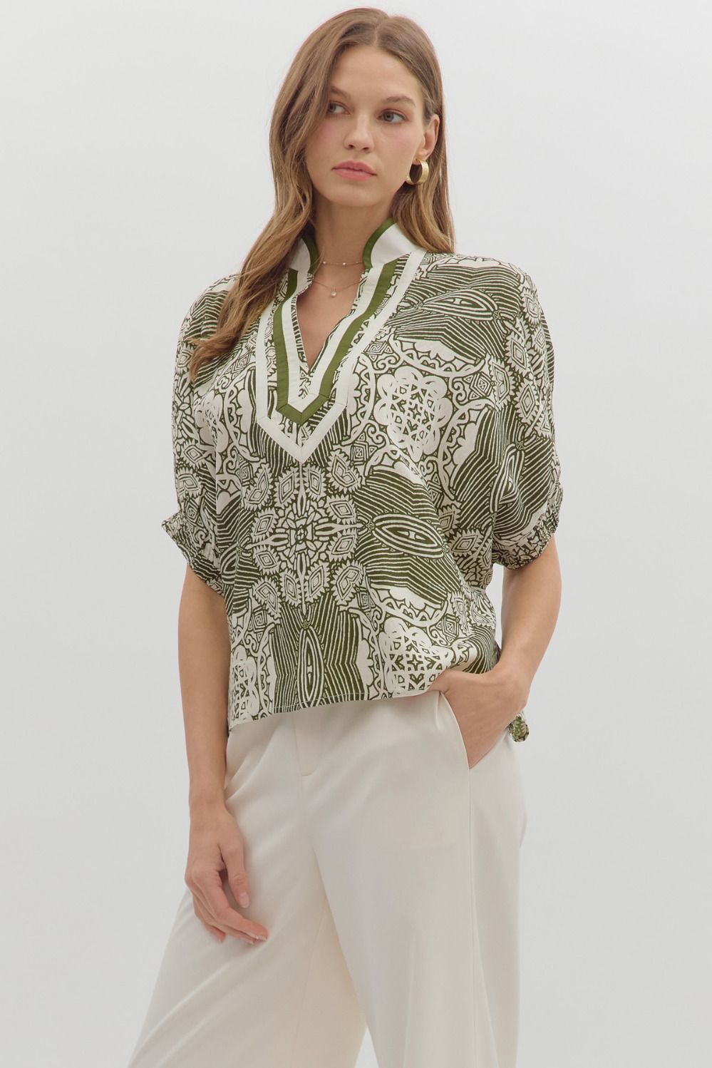 Fall Olive Patterned Top