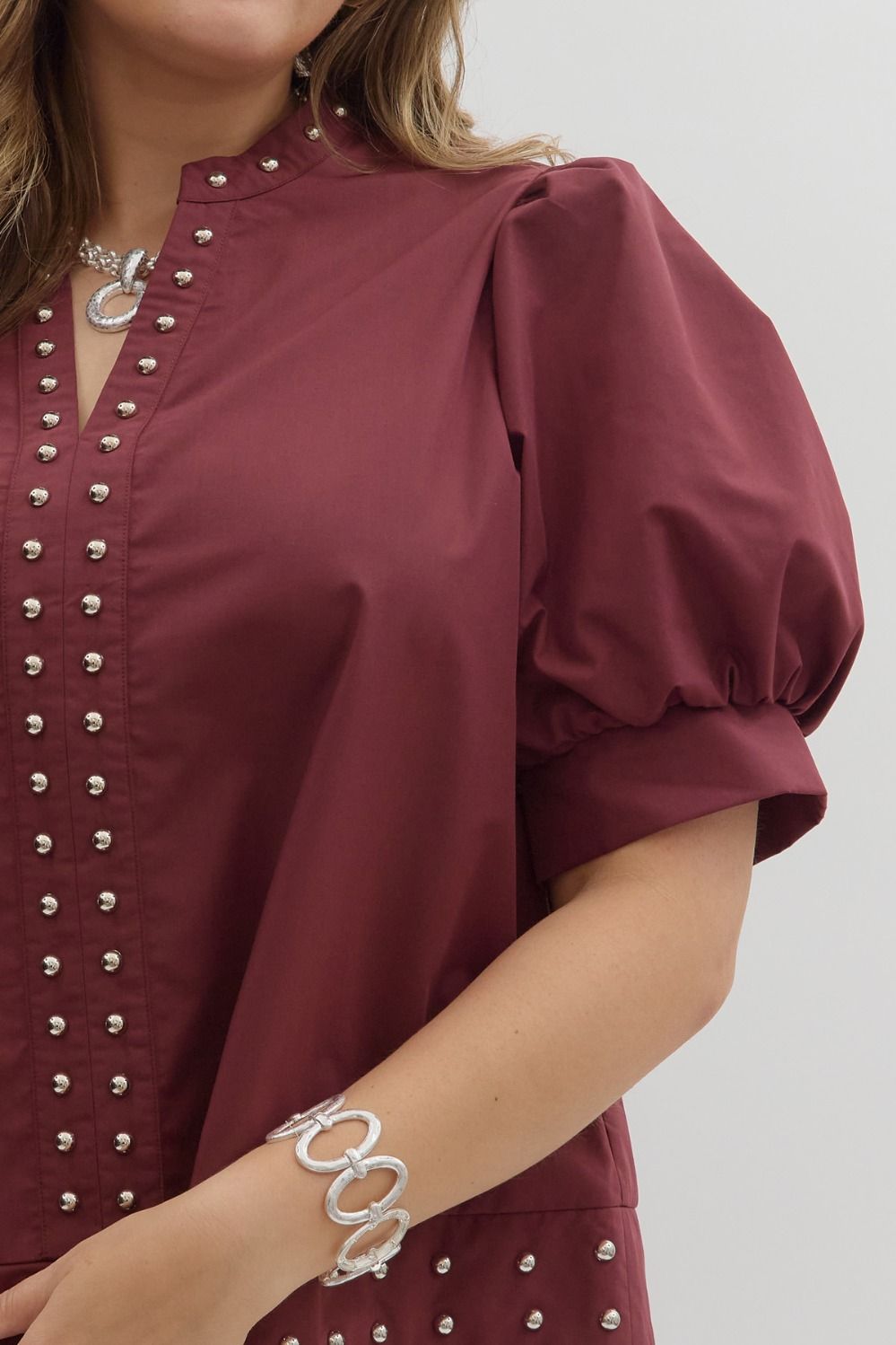 Entro Burgundy Studded Top - Plus Size ( XL-2X )
