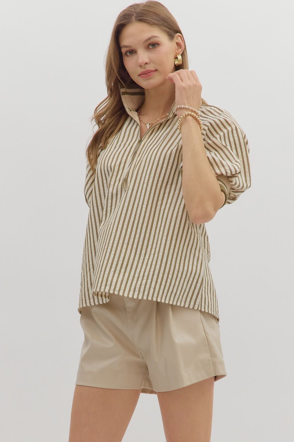 Entro Caramel Striped Top Extended Sizes ( S-2X )