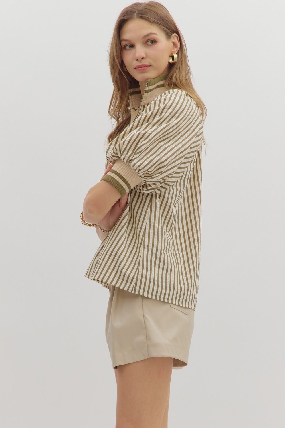 Entro Caramel Striped Top Extended Sizes ( S-2X )