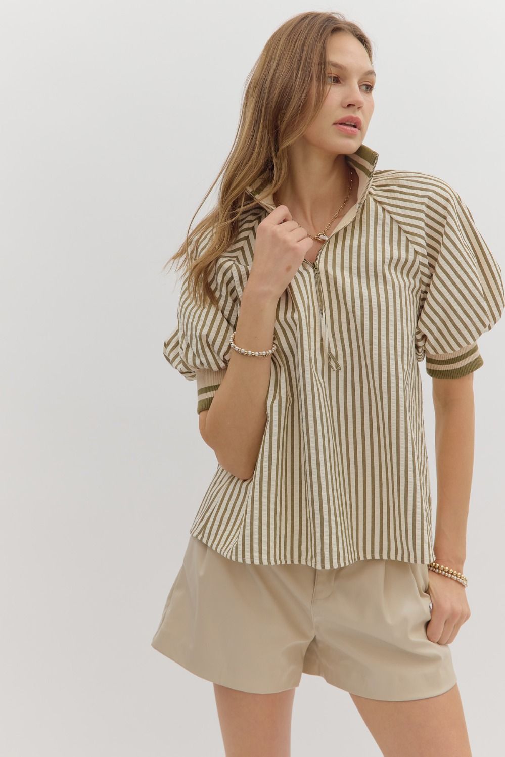 Entro Caramel Striped Top Extended Sizes ( S-2X )