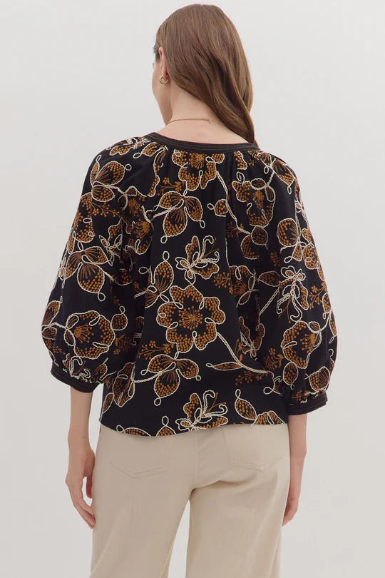 Fall Embroidered Botanical Top