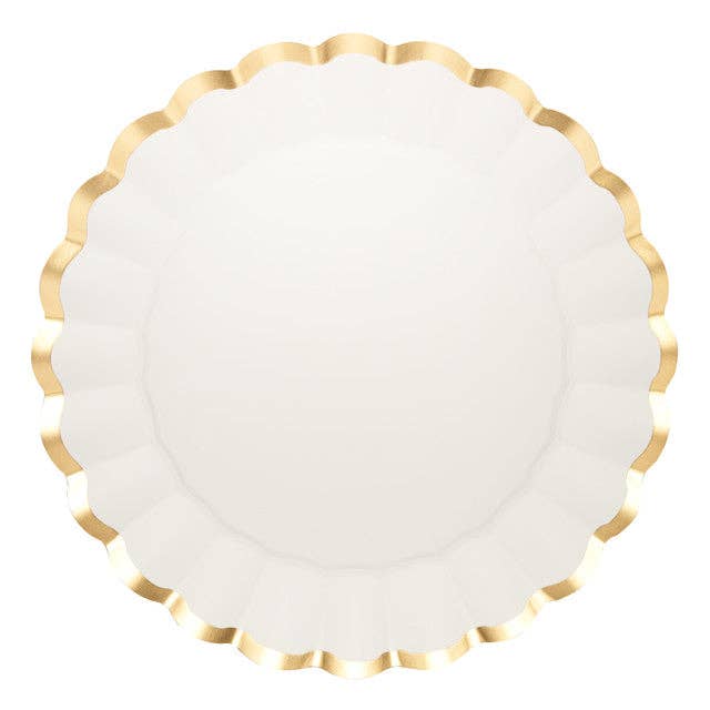 Scalloped Charger Paper Plate Gold & White, 8 pkg