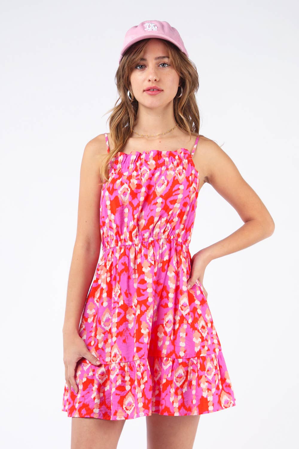 Pink Patterned Summer Mini Dress