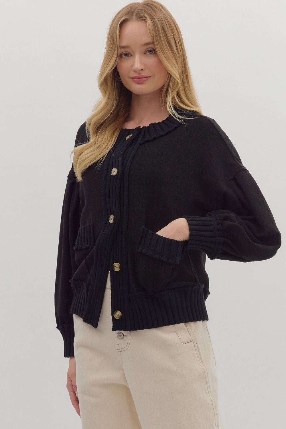 Ribbed Raw Edge Sweater ( Black & Burgundy )