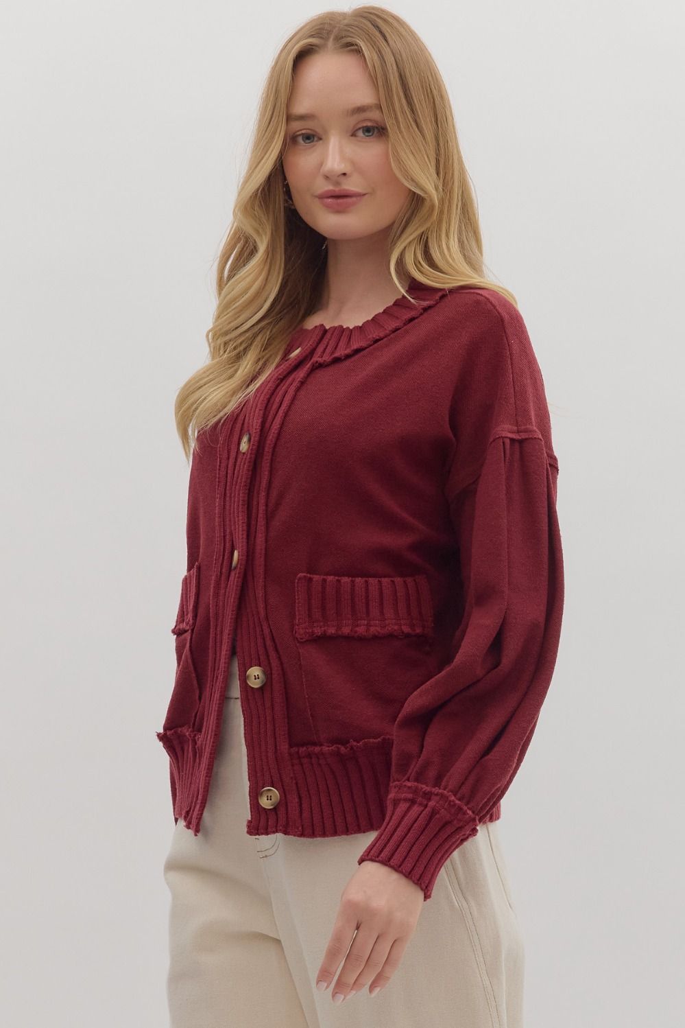 Ribbed Raw Edge Sweater ( Black & Burgundy )