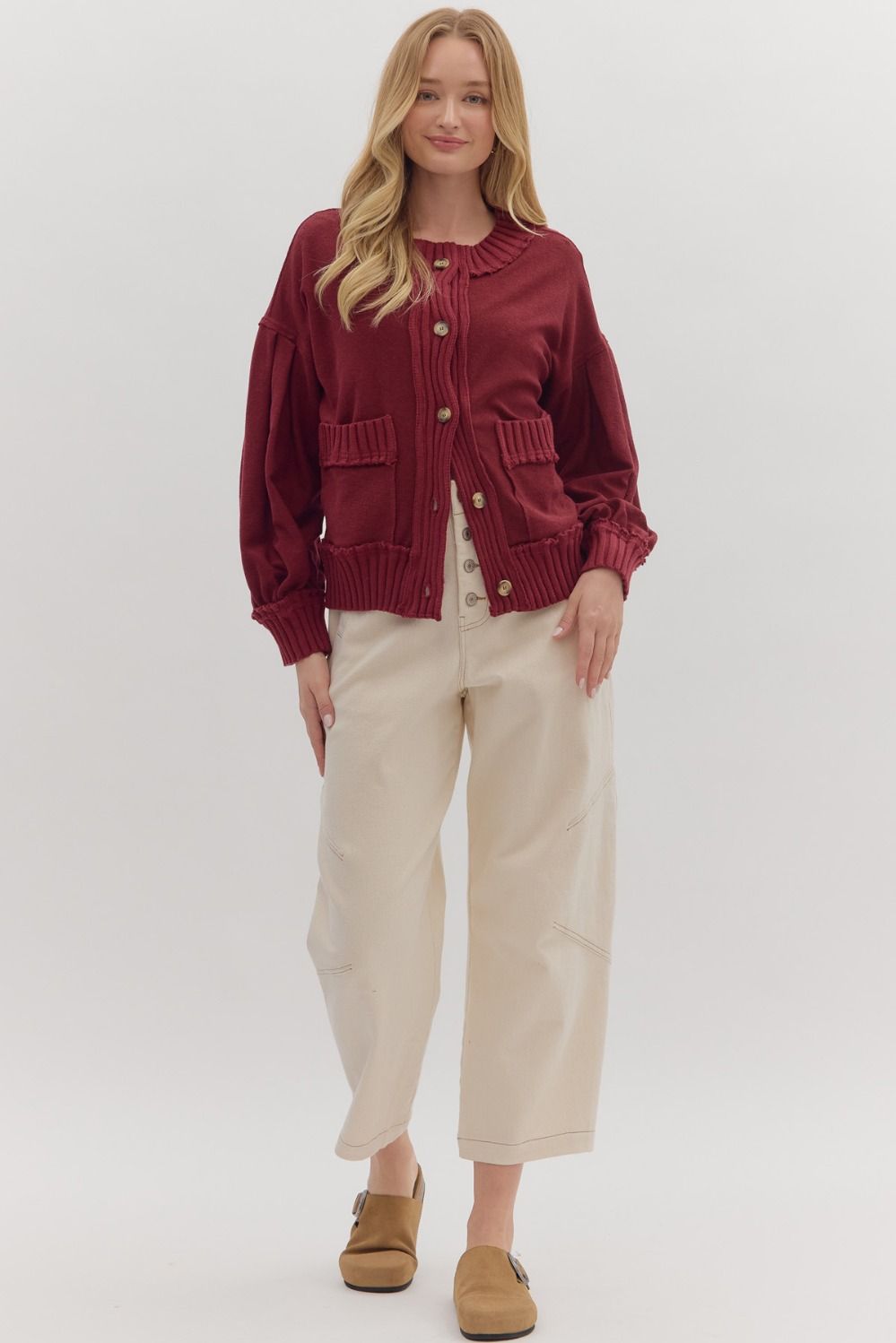 Ribbed Raw Edge Sweater ( Black & Burgundy )