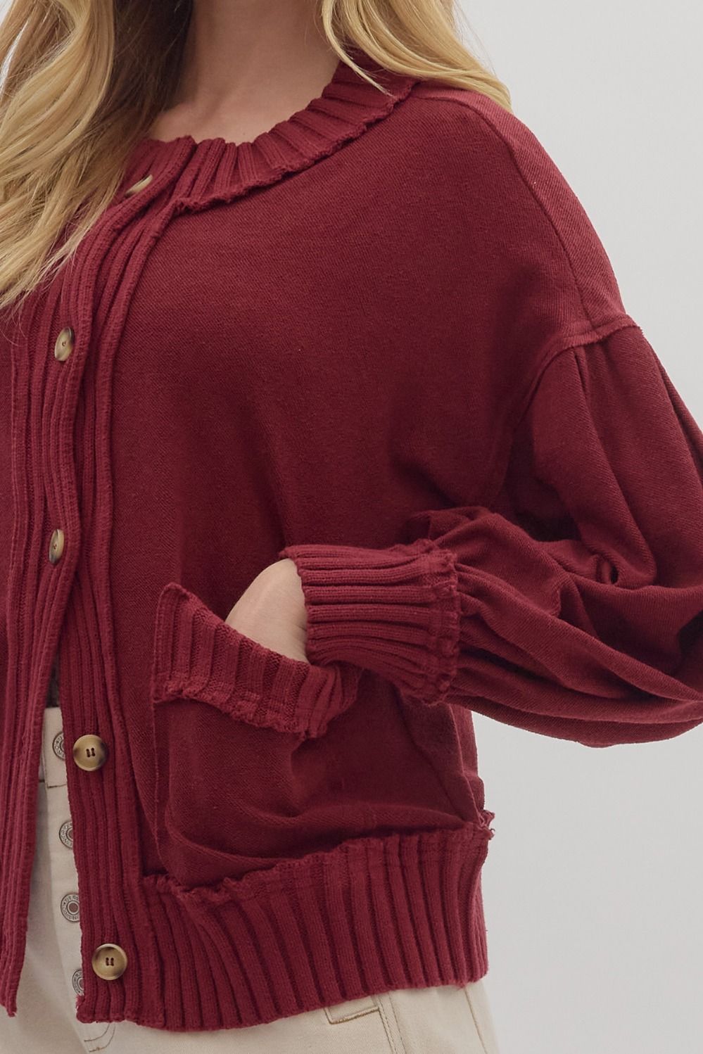 Ribbed Raw Edge Sweater ( Black & Burgundy )